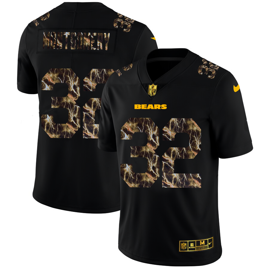 2020 Chicago Bears 32 David Montgomery Men Black Nike Flocked Lightning Vapor Limited NFL Jersey
